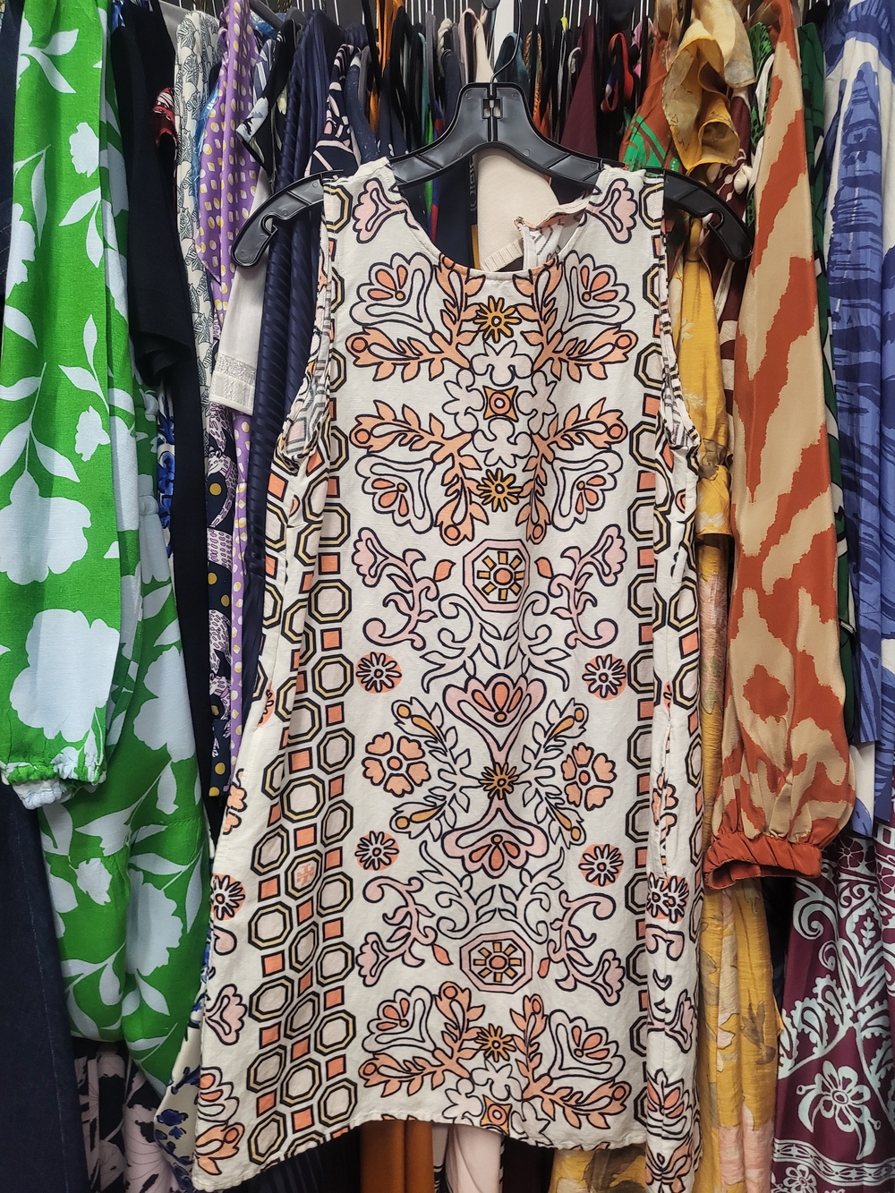 Tory Burch Cream Sleeveless Tunic with Orange & Brown Floral Medallion Print